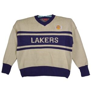 LA Lakers Mitchell & Ness NBA Medium Womens Knit Sweater Cream Purple New